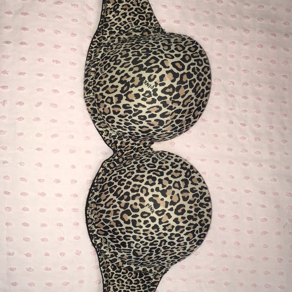 Pink strapless cheetah print pushup bra